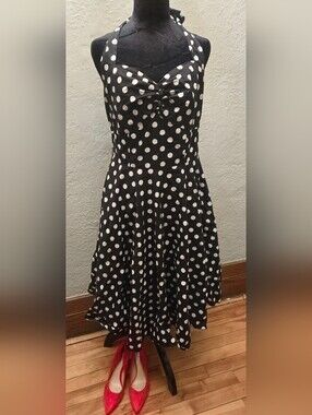 Chicstar Polka Dot Halter Dress Rockabilly Pin Up Retro Swing Dress M